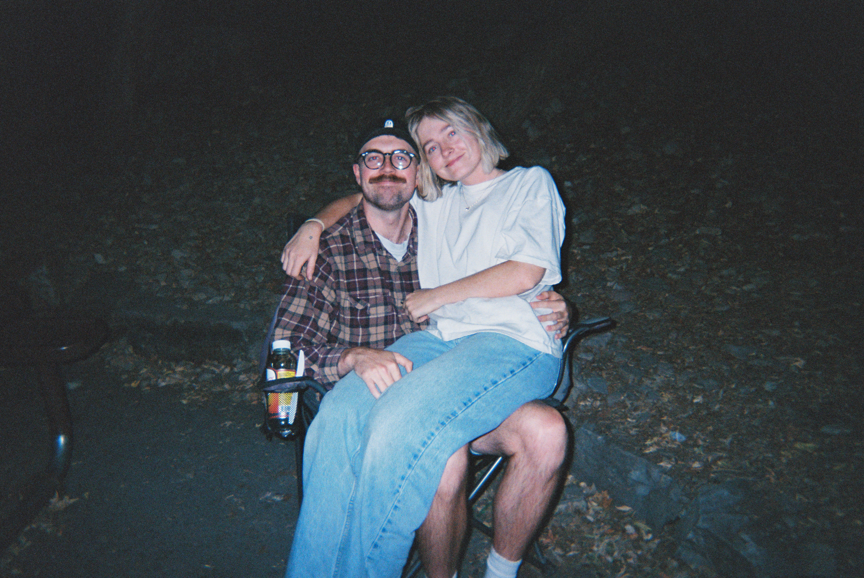 Me sitting near a campfire with Alexa.