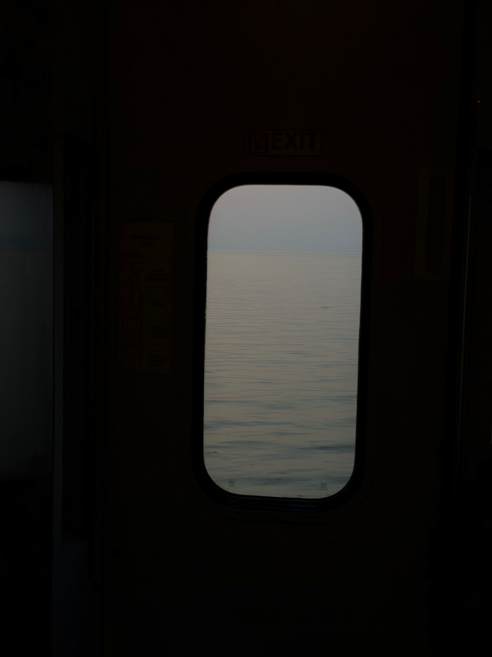 The train window showing water outside